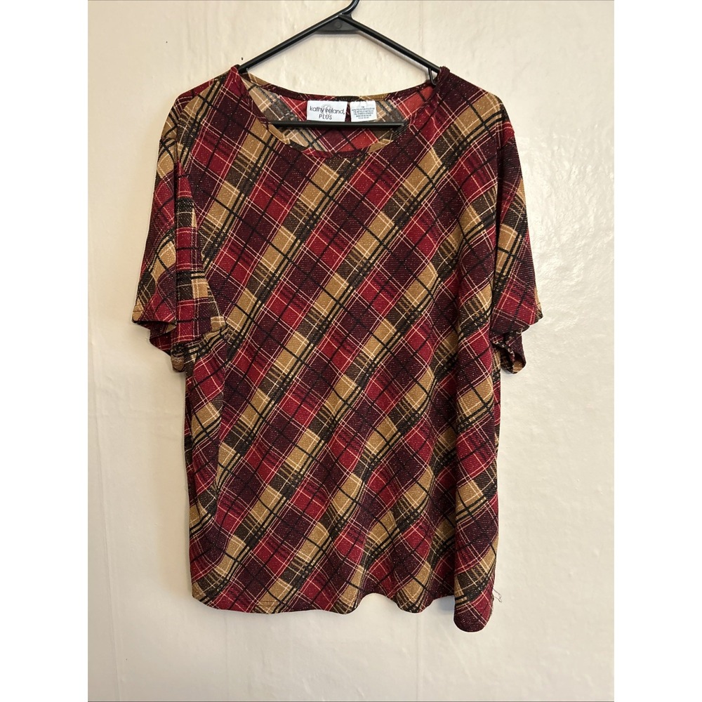 kathy ireland 1X Fall‎ Colors Plaid Short Sleeve Top